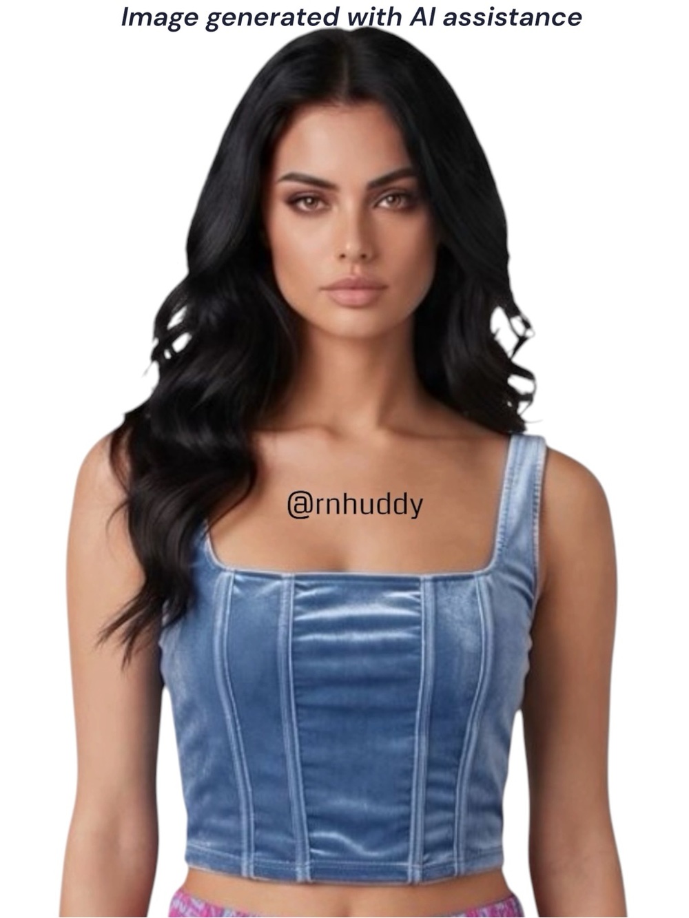 Stitch & Pine L blue crushed velvet corset look tank